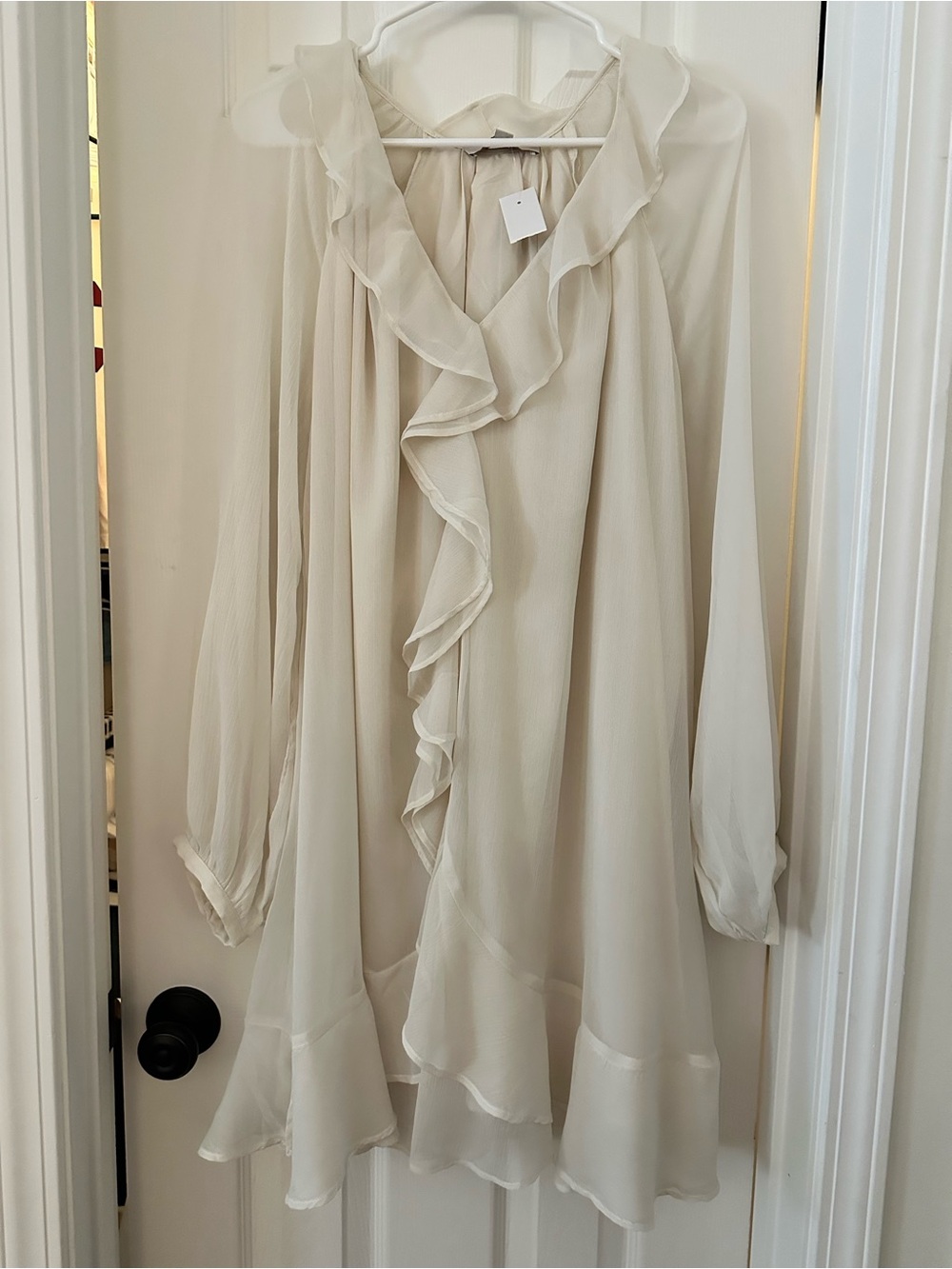 LOFT Cream Ruffle-Trim V-Neck Mini Dress